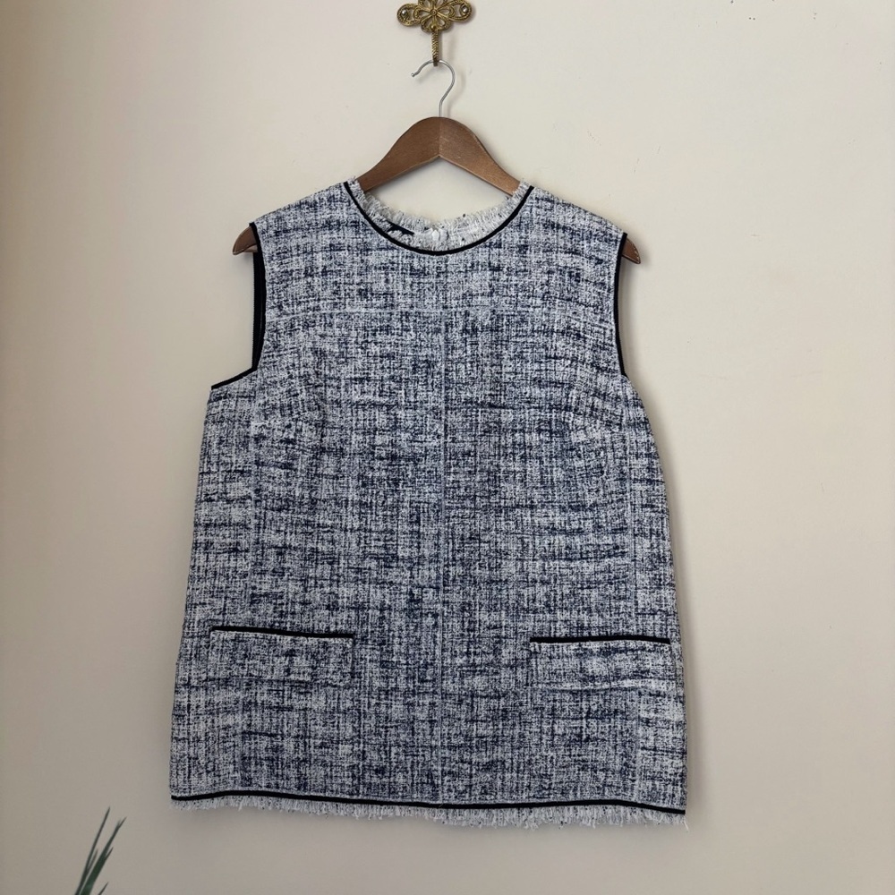 Blue By Les Copains Blue Tweed Sleeveless Top Large Tailored Workwear